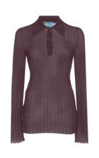 Moda Operandi Prada Ribbed Button-detailed Cashmere Silk Top Size: 38