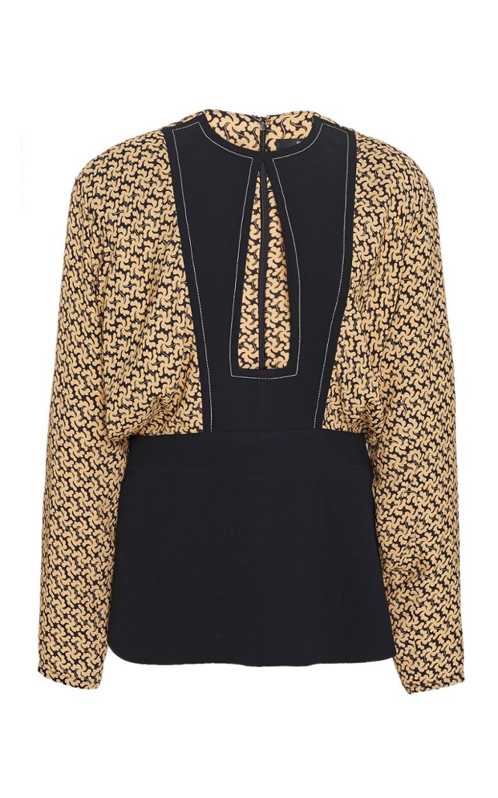 Derek Lam Printed Crepe-accented Satin Blouse