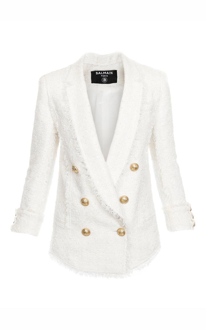 Moda Operandi Balmain Frayed Tweed Blazer