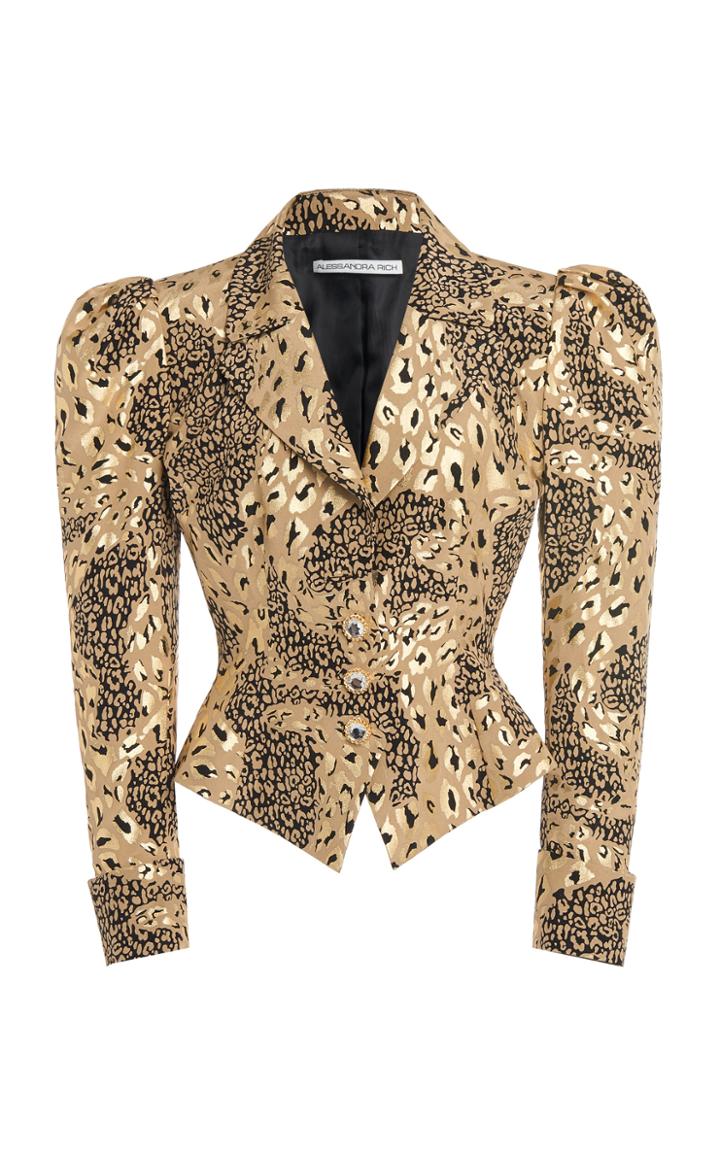 Moda Operandi Alessandra Rich Leo Print Laminated Silk Single Breasted Jacket