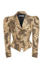 Moda Operandi Alessandra Rich Leo Print Laminated Silk Single Breasted Jacket