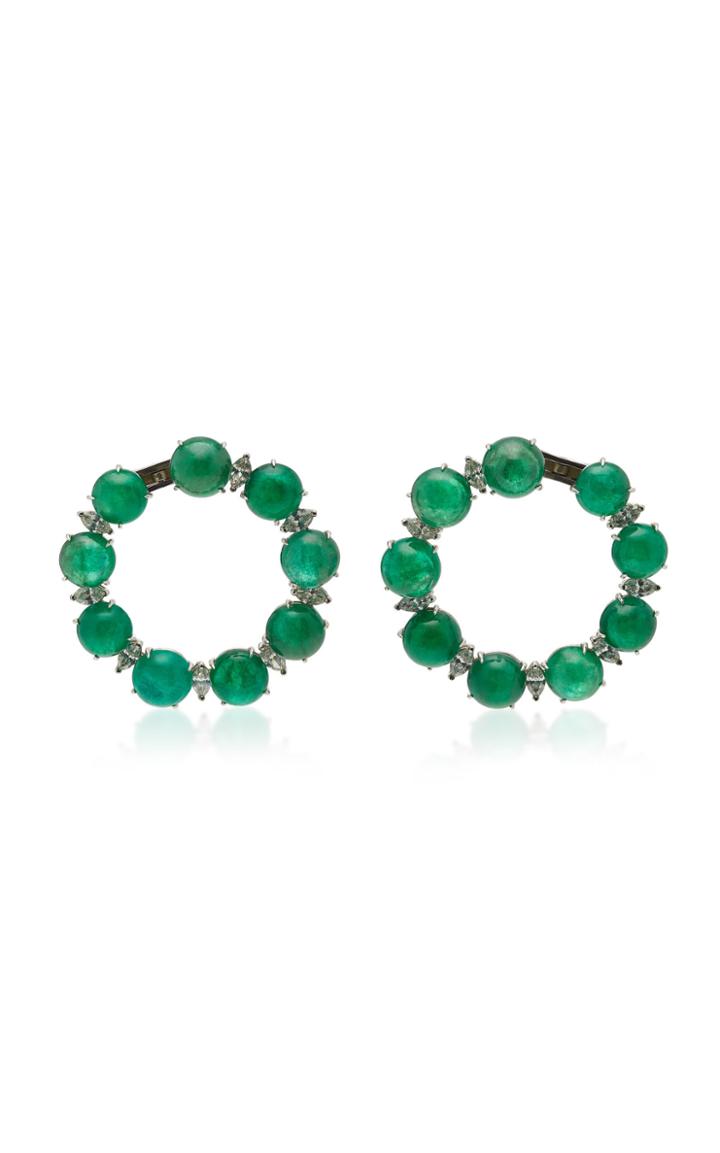 Nina Runsdorf Cabochon Marquise Diamond And Emerald Hoop Earrings