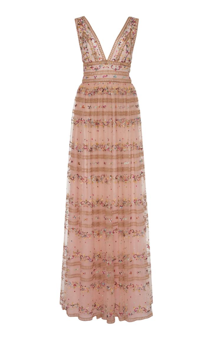 Costarellos Floral-embroidered Tulle Dress