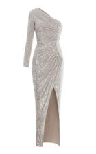 Rasario One Shoulder Draped Sequin Gown