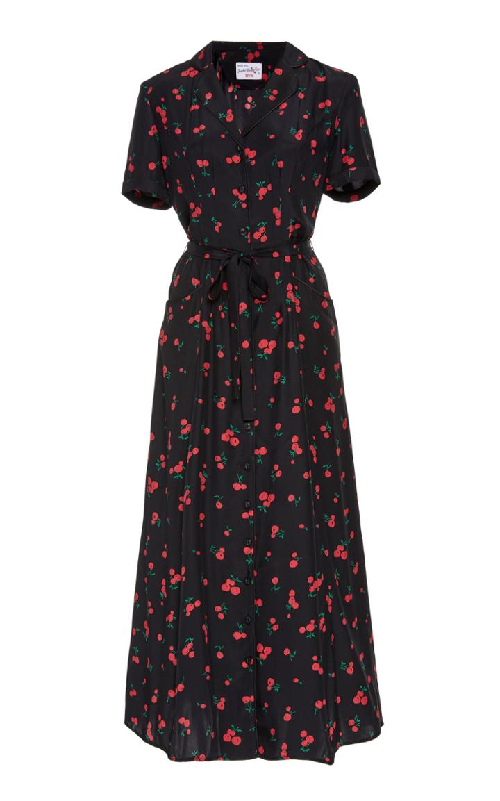 Hvn Maria Cherry-printed Silk Midi Dress