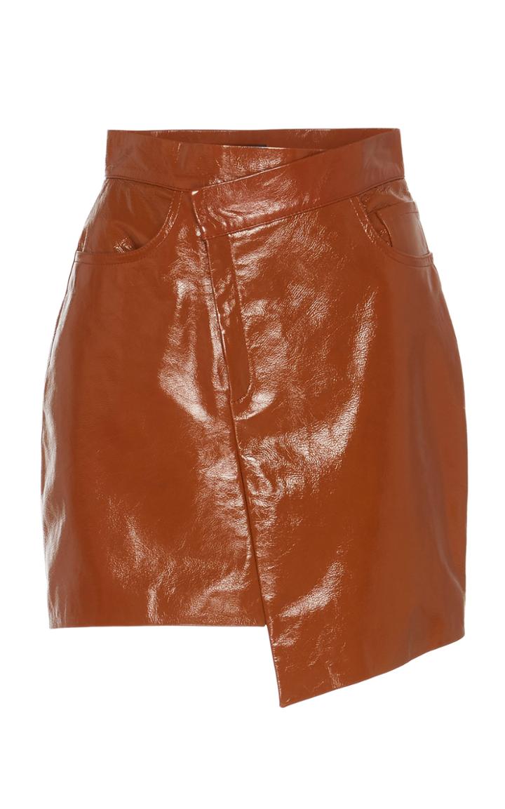 Zeynep Aray Asymmetric Patent Leather Mini Skirt