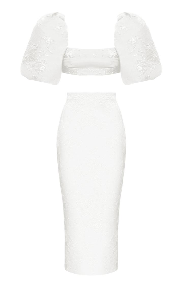Moda Operandi Rasario Puff-sleeve Draped Jacquard Top And Jacquard Midi Skirt