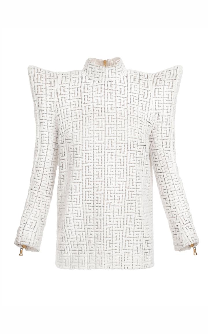 Moda Operandi Balmain Monogrammed Guipure Top