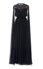 Zuhair Murad Lacewings Embroidered Cape-sleeve Silk-blend Gown