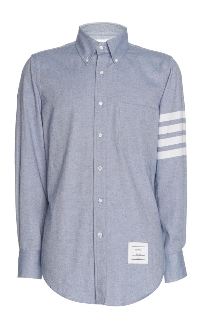 Thom Browne Stripe-detailed Cotton-flannel Button-down Shirt