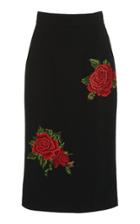Dolce & Gabbana High-rise Rose-embroidered Crepe Midi Skirt