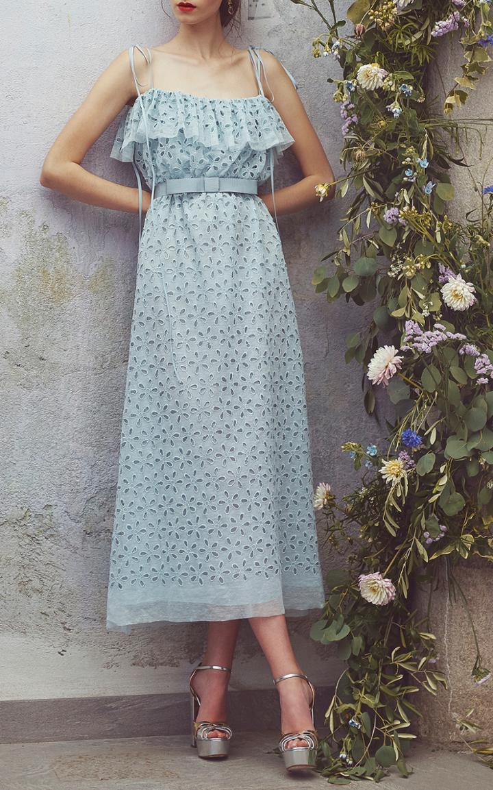 Luisa Beccaria Embroidered Eyelet Midi Dress