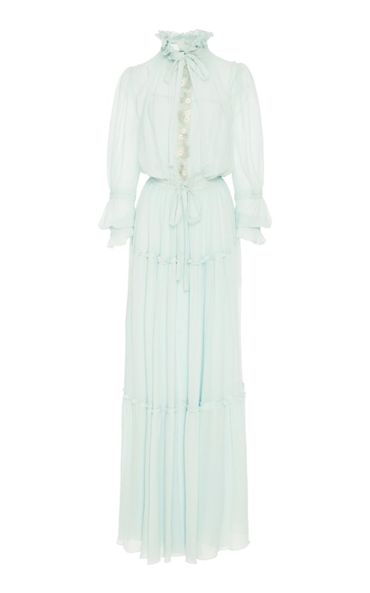 Amelia Toro Silk Crepe Chiffon Peasant Midi Dress