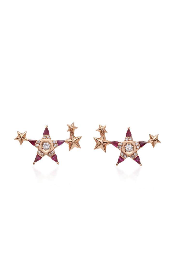 Melis Goral Mars 14k Rose Gold Ruby And Diamond Earring