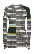 Victoria Beckham Striped Long Sleeve Cotton Rib Knit Top