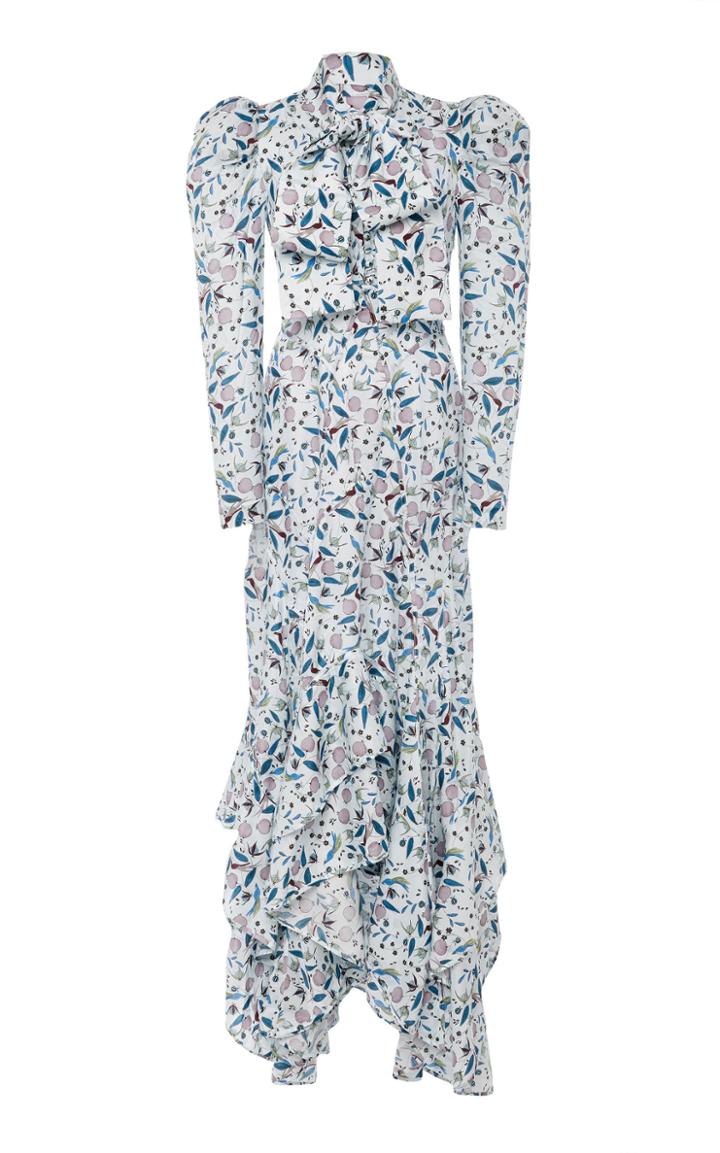 Acler Taubman Pussy-bow Floral-print Cotton And Silk-blend Dress