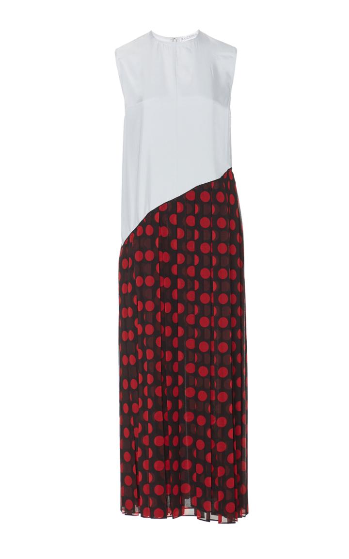 Jw Anderson Pleated Polka-dot Chiffon Maxi Dress