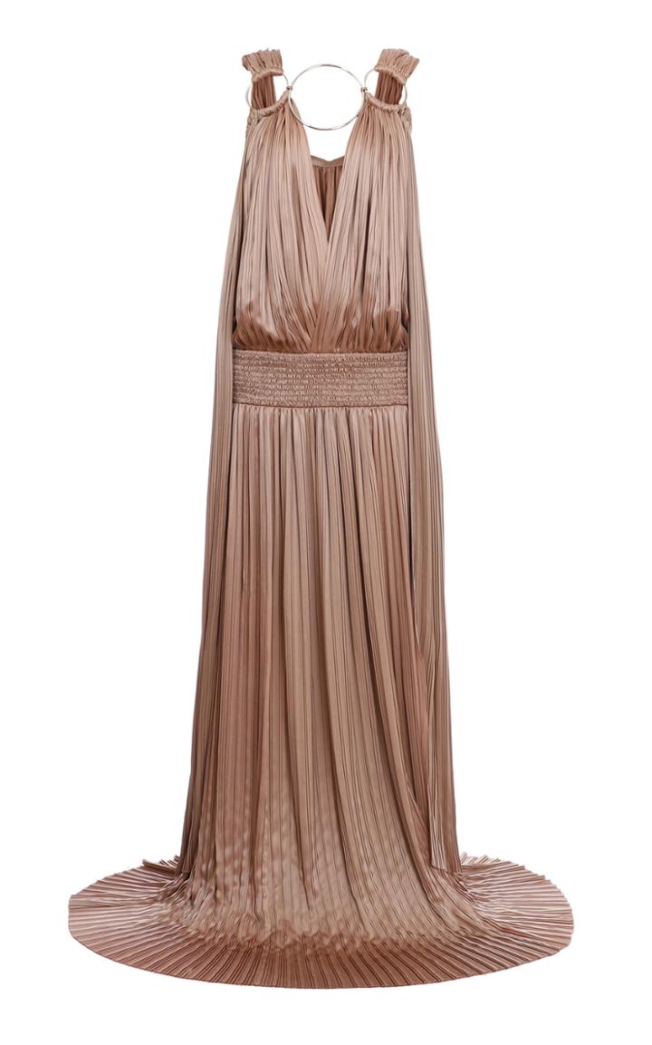 Moda Operandi Balmain Ring-detailed Pliss Cold-shoulder Drop-waist Gown Size: 36