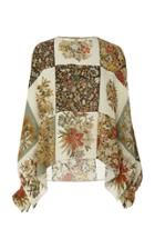 Oscar De La Renta Cropped Floral Print Silk Blouse