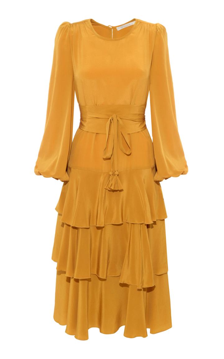 Anna Mason Ruflette Silk Midi Dress