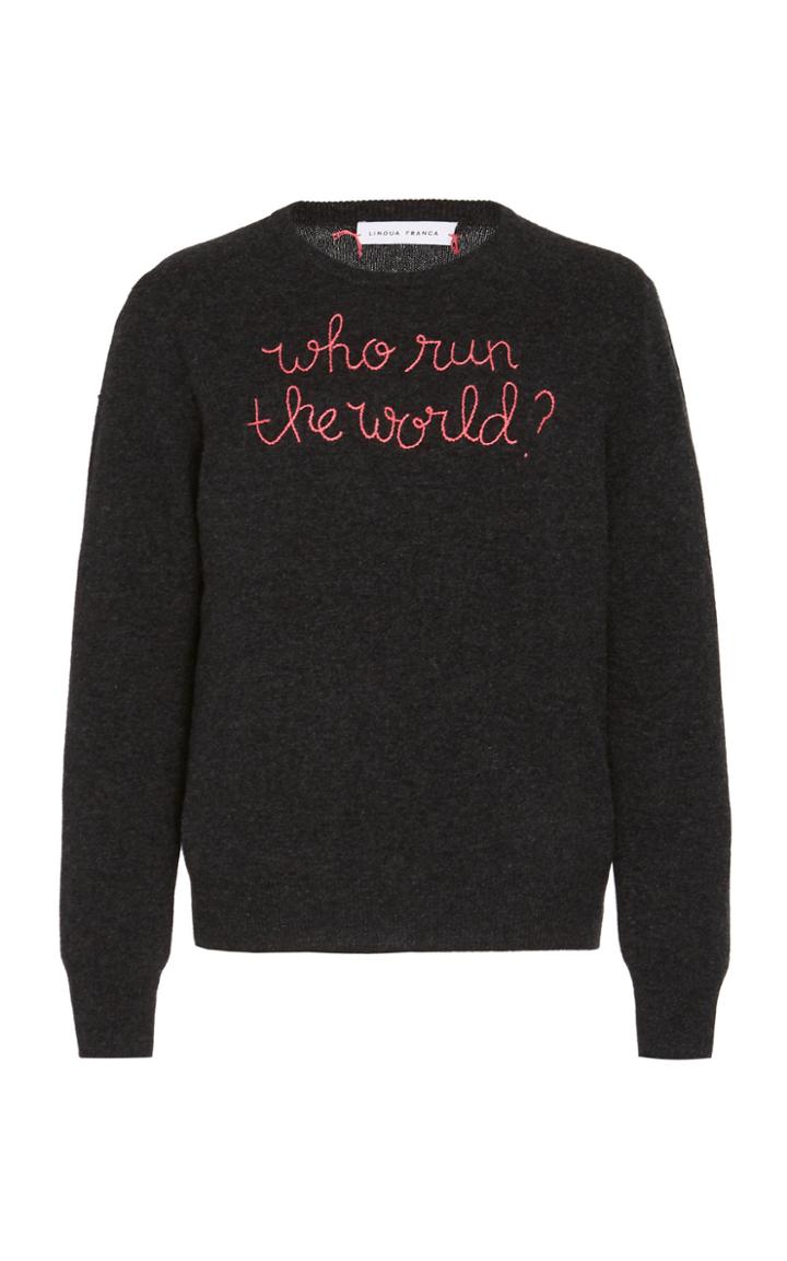 Moda Operandi Lingua Franca Who Run The World?' Cashmere Crew Sweater With Hot Pin