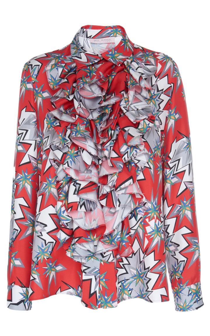 Dice Kayek Printed Ruffled Long Sleeve Shirt