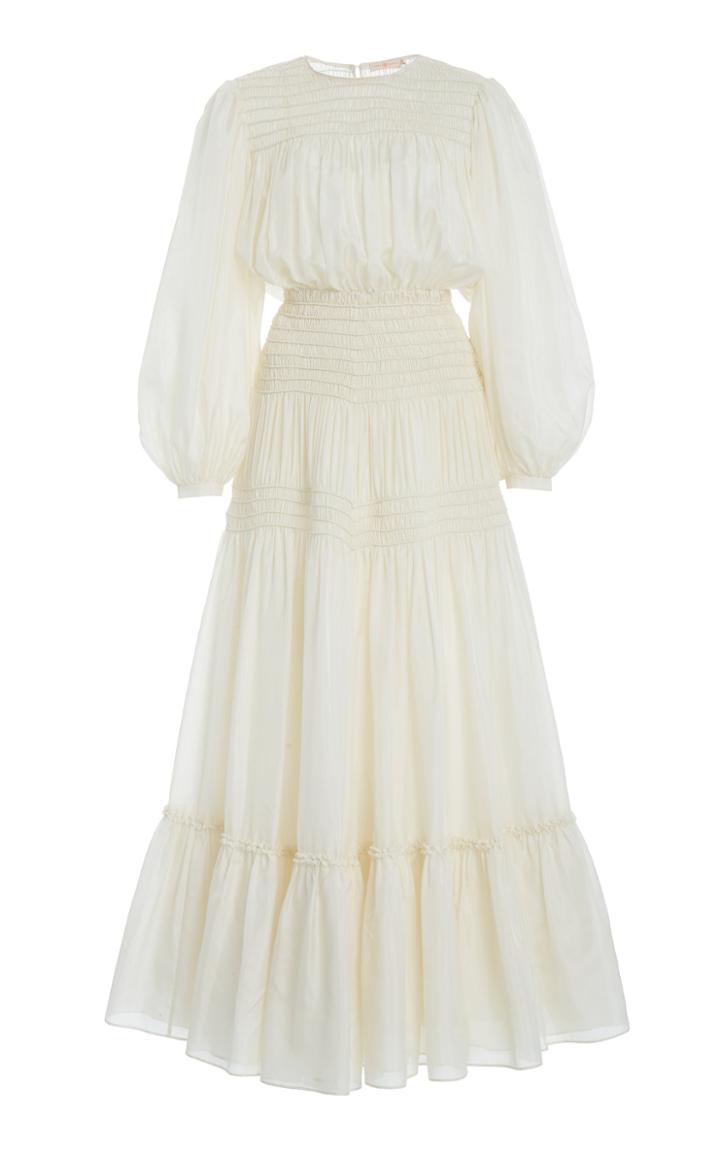 Moda Operandi Tory Burch Corded Smocked Poplin Maxi Dress