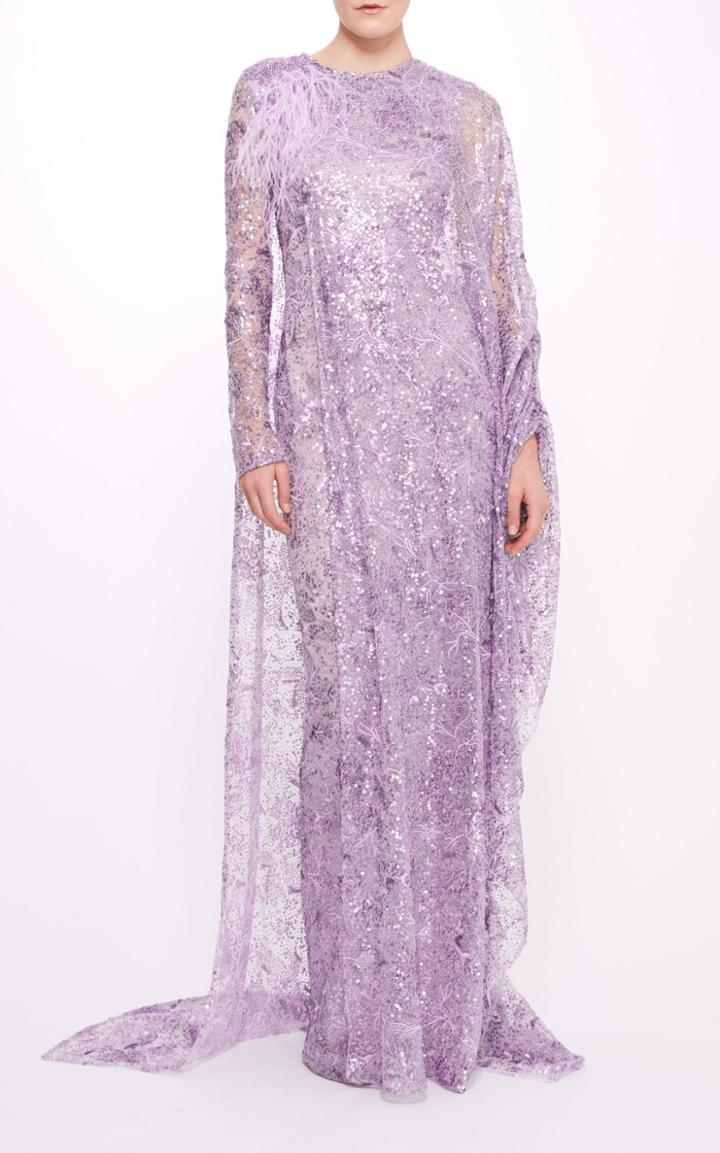 Moda Operandi Pamella Roland Sequin And Threadwork Gown With Cape