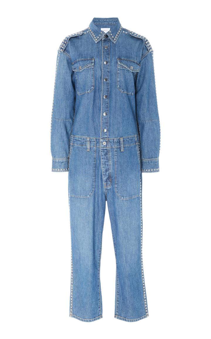Current/elliott Crew Cropped Studded Denim Jumpsuit