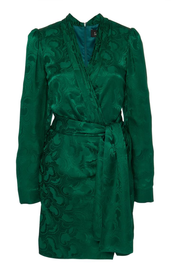 Saloni Bibi Wrap-effect Belted Silk Mini Dress