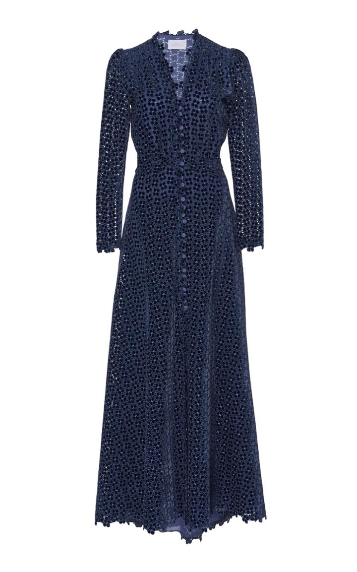 Luisa Beccaria Floral Embroidered V-neck Maxi Dress