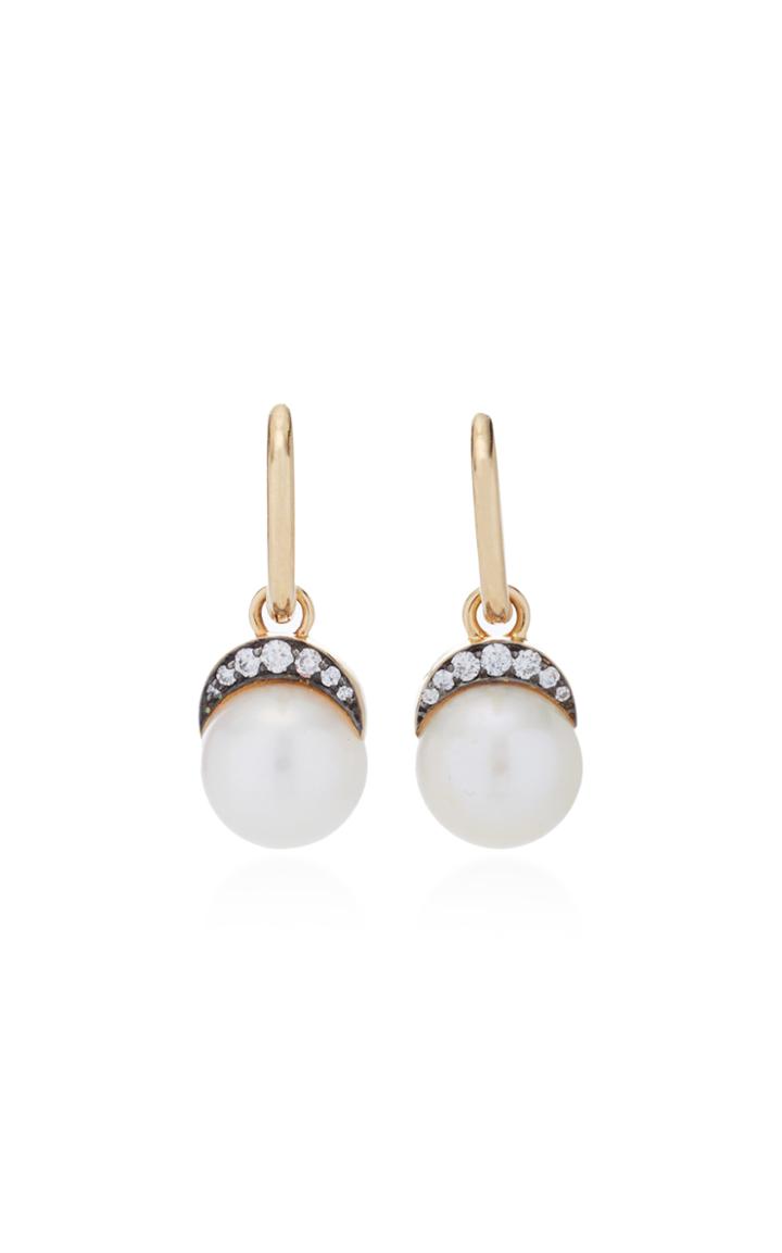 Noor Fares Mala Drop Earrings In Yellow Gold With Pearl & Diamonds