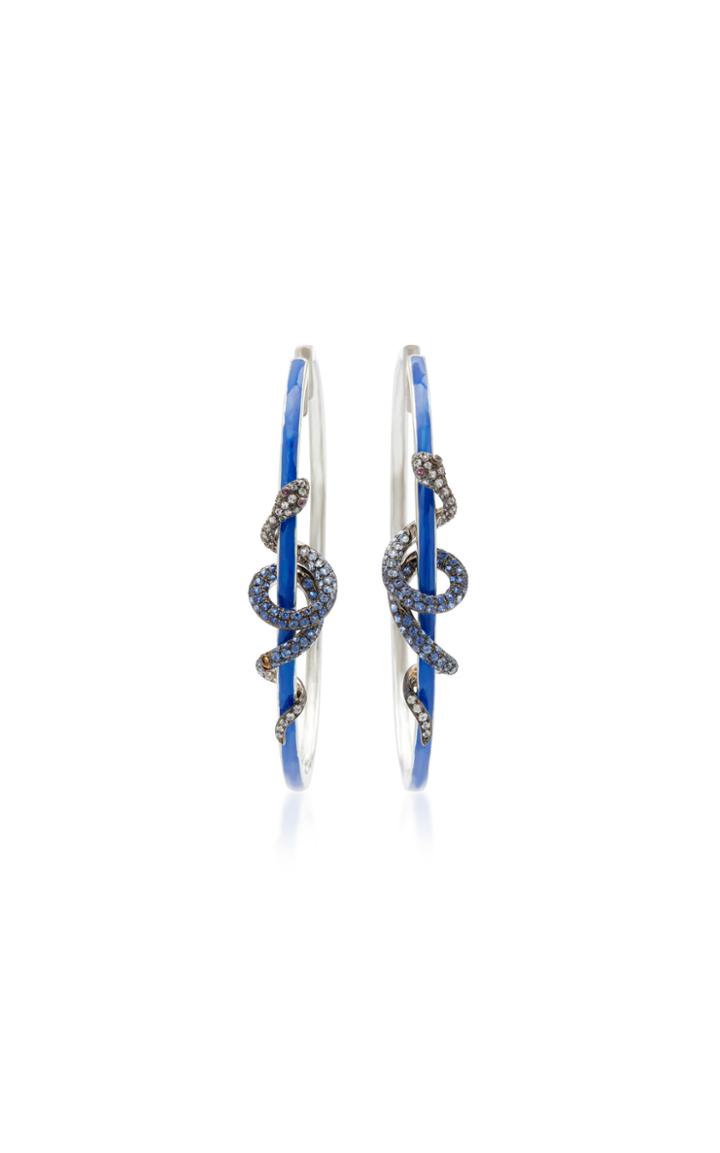 Wendy Yue 18k White Gold Multi-stone And Enamel Hoop Earrings