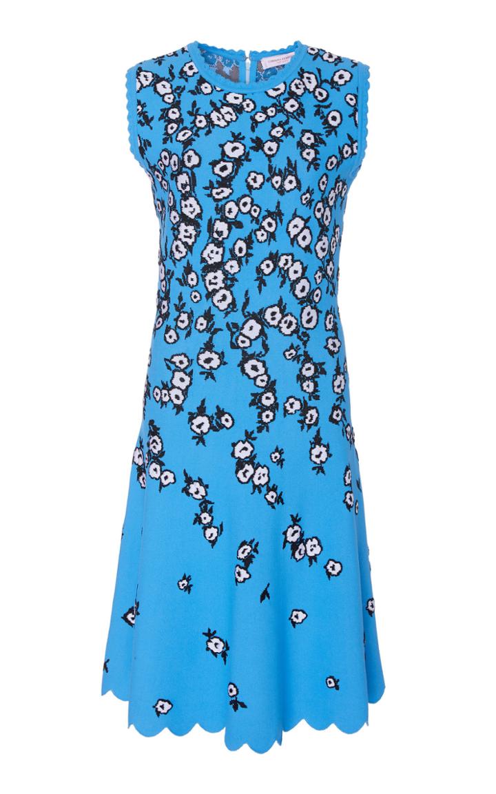 Carolina Herrera Tie-accented Bell Sleeve Rib Knit Dress