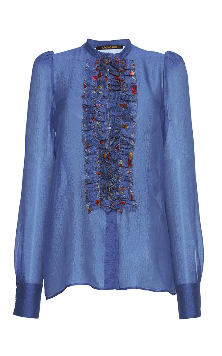 Roberto Cavalli Ruffle Bib Silk Gazar Blouse