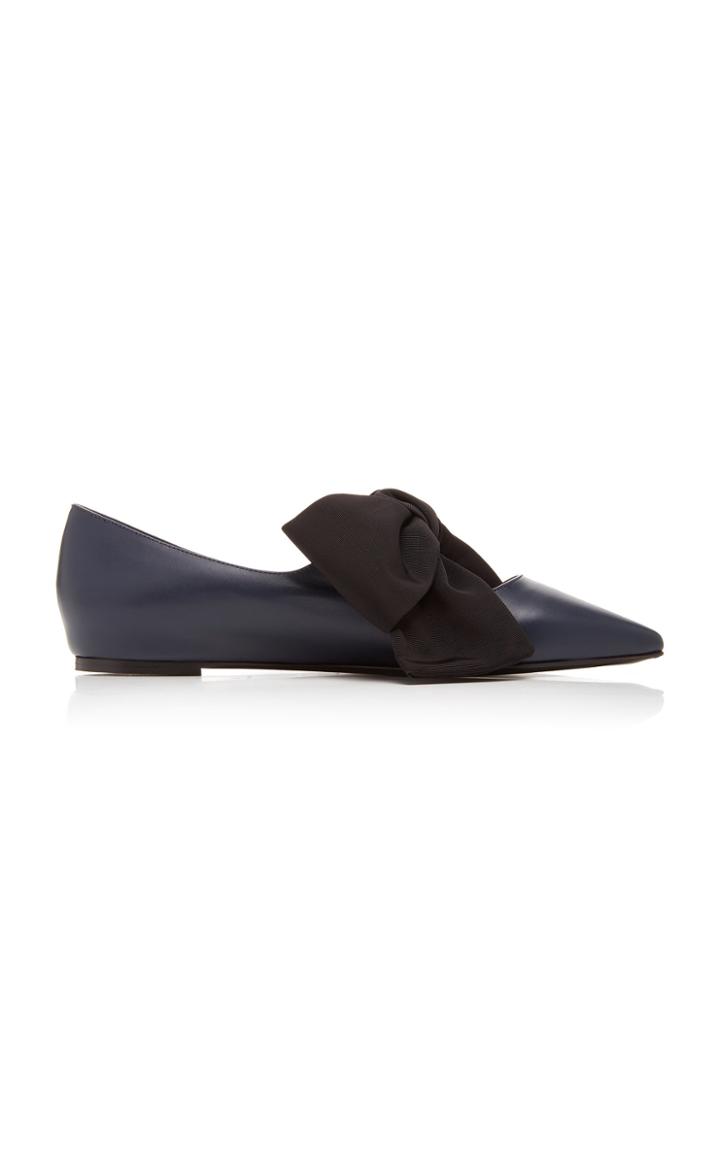 Tabitha Simmons Evangeline Bow-embellished Leather Flats