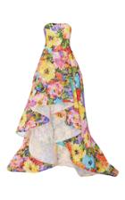 Monique Lhuillier Floral Printed Strapless Asymmetric Gown