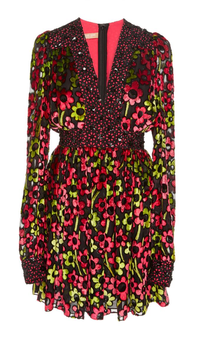 Michael Kors Collection Embellished V-neck Velvet Dress