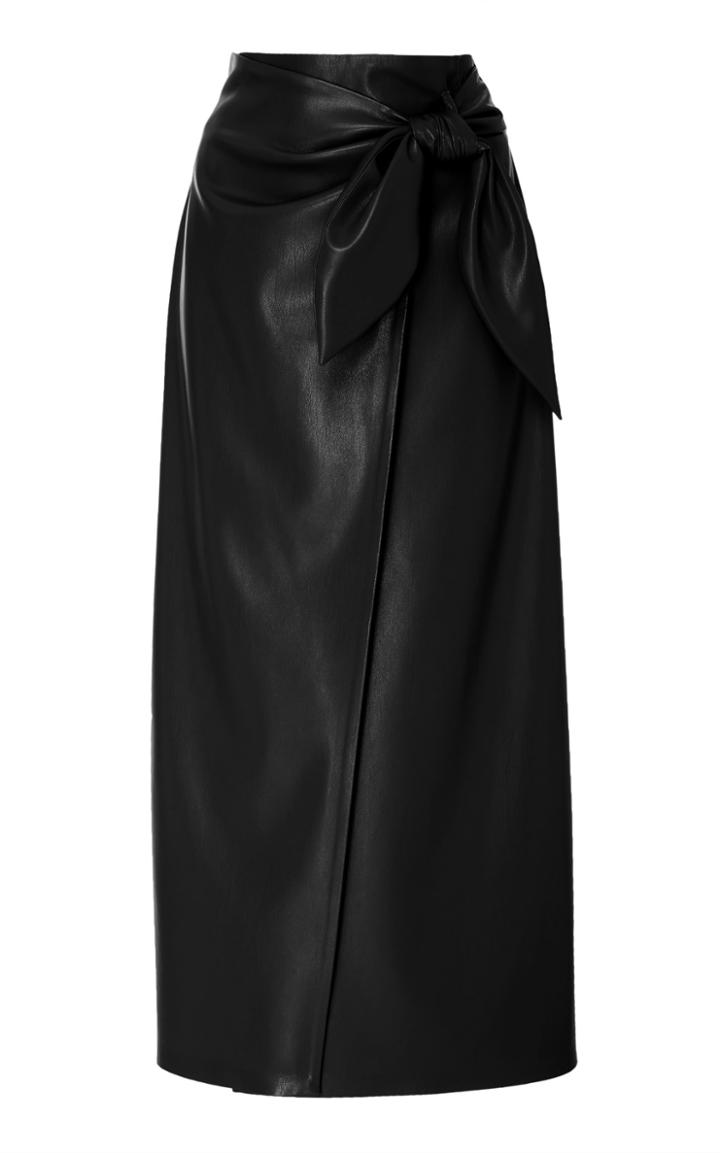 Nanushka Amas Tie Front Vegan Leather Midi Skirt Size: S