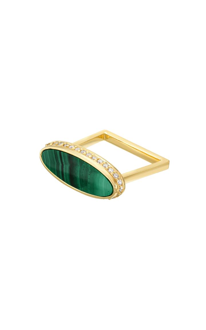 Moda Operandi Dru. 14k Yellow Gold Malachite Halo Signet Ring