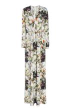 Adam Lippes Printed Silk Crepe V-neck Gown
