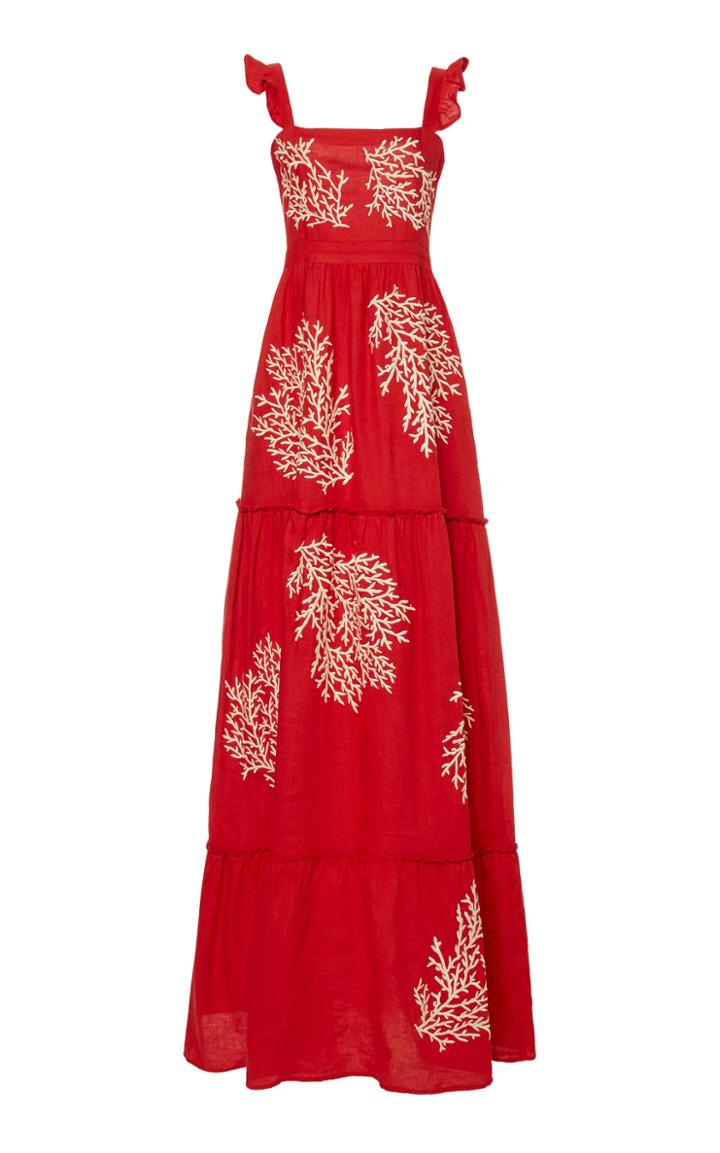 Moda Operandi Agua By Agua Bendita Herbarium Coralina Embroidered Maxi Dress Size: X