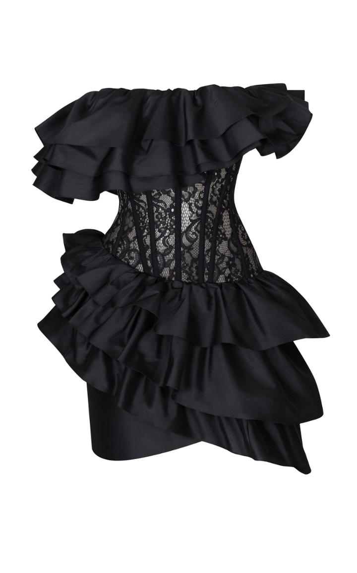 Rasario Ruffled Silk And Lace Corset Mini Dress