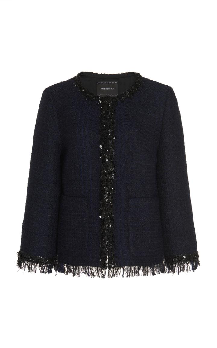 Andrew Gn Embellished Wool-blend Crepe Jacket