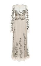 Red Valentino Flower Embroidered Tulle Long Sleeve Dress