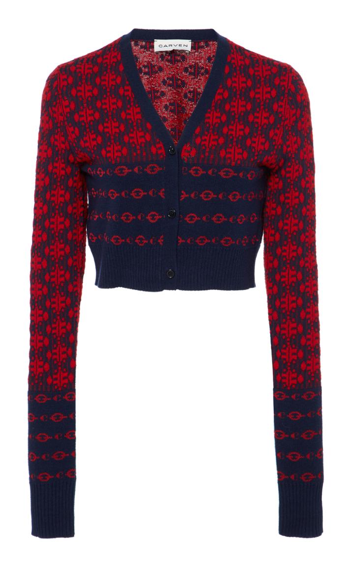 Carven Geometric Jacquard Cropped Cardigan