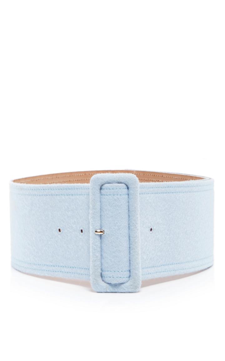 Rochas Light Blue Wool Silk Wide High Waisted Belt