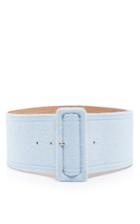 Rochas Light Blue Wool Silk Wide High Waisted Belt