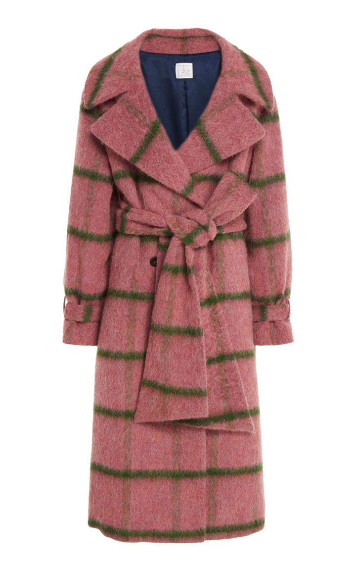 Stella Jean Wool Blend Plaid Double Breasted Coat