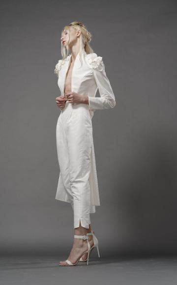 Elizabeth Fillmore Bowie Silk Tail Jacket With Shoulder Embroidery